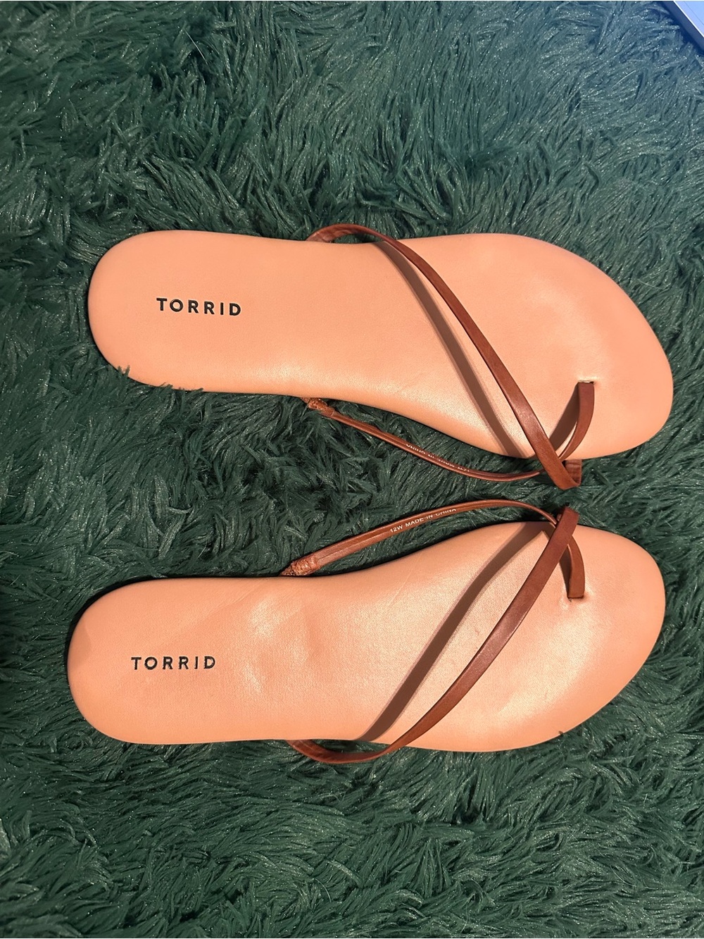 Torrid Light Brown Leather Strappy Slide Sandals Size 12 wide